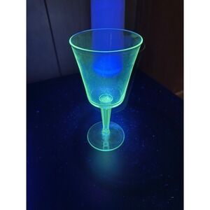 Vintage Manganese Glass Wine Goblet Clear Glows Green 365nm UV Hexagonal Stem 6"